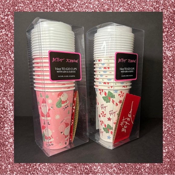 Betsey Johnson travel cups with lids and sleeves ♥️🎅🏻✨ - Picture 1 of 5